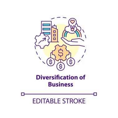 Diversification of business concept icon. Company work. Private sector role abstract idea thin line illustration. Isolated outline drawing. Editable stroke. Arial, Myriad Pro-Bold fonts used