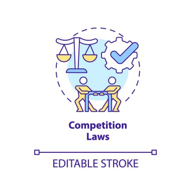 Competition laws concept icon. Business work control. Private sector regulations abstract idea thin line illustration. Isolated outline drawing. Editable stroke. Arial, Myriad Pro-Bold fonts used