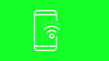 Animated mobile net white line icon. Wireless connection. Loop HD video with chroma key, alpha channel on transparent background, black solid background. Outline motion graphic animation