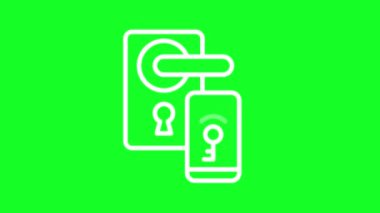 Animated smart lock white line icon. Home security. Internet of things. Loop HD video with chroma key, alpha channel on transparent background, black solid background. Outline motion graphic animation