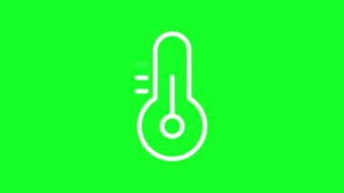 Animated thermometer white line icon. Measuring temperature. Loop HD video with chroma key, alpha channel on transparent background, black solid background. Outline motion graphic animation
