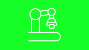 Animated conveyor white line icon. Equipment automation. Manufacturing. Loop HD video with chroma key, alpha channel on transparent background, black solid background. Outline motion graphic animation