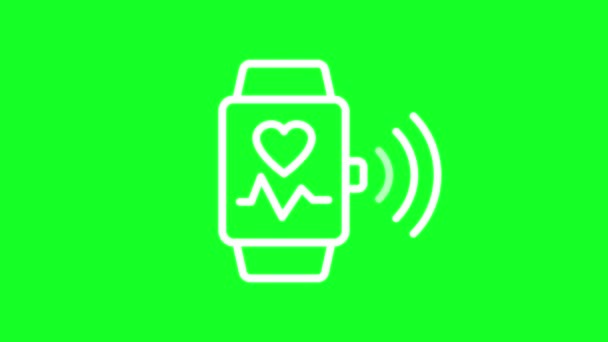 Animated Watch White Line Icon Smart Device Monitoring Heart Rate — Vídeo de Stock