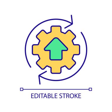 Rotating gear with upward arrow RGB color icon. Upload files for system upgrade. Technology development process. Isolated vector illustration. Simple filled line drawing. Editable stroke