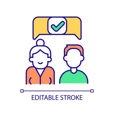 Communication between elderly and young people RGB color icon. Generations agreement. Find positive contact. Isolated vector illustration. Simple filled line drawing. Editable stroke