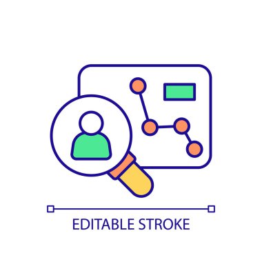 Potential candidate data studying RGB color icon. Analysing employee productivity. Personal case information. Isolated vector illustration. Simple filled line drawing. Editable stroke