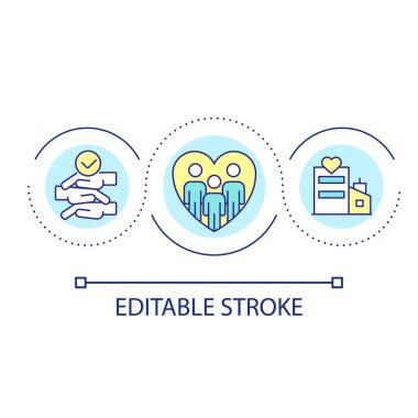 Corporate beambuilding loop concept icon. Colleagues support in workplace. Cooperation abstract idea thin line illustration. Isolated outline drawing. Editable stroke. Arial font used