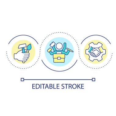 Multitasking employee skills loop concept icon. Job candidate competence. Corporate employment abstract idea thin line illustration. Isolated outline drawing. Editable stroke. Arial font used