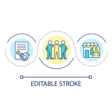 Start business with partners loop concept icon. Cooperation of entrepreneurships. Commerce abstract idea thin line illustration. Isolated outline drawing. Editable stroke. Arial font used