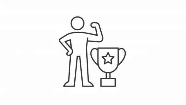 Animated Winner Linear Icon Sport Competition Victory Gain Trophy Power — ストック動画