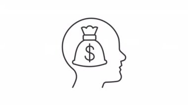 Animated cash motivation linear icon. Thinking of money. Finance motivation. Rich person mindset. Seamless loop HD video with alpha channel on transparent background. Outline motion graphic animation