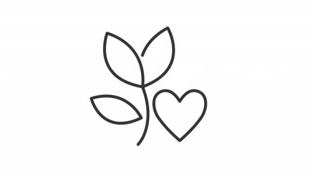 Animált Növény Szív Lineáris Ikon Szeretet Gondoskodás Szimbóluma Mentsd Természetet — Stock videók