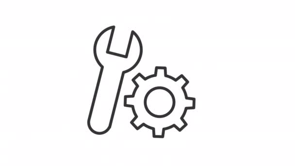 Animated Repair Linear Icon Troubleshooting Service Cogwheel Spanner Instruments Seamless — Wideo stockowe