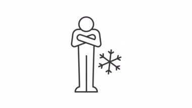 Animated frozen man linear icon. Cold winter weather. Shivering person. Illness symptom. Seamless loop HD video with alpha channel on transparent background. Outline motion graphic animation
