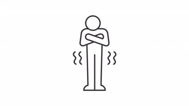 Animated Chills Linear Icon Fever Temperature Flu Symptom Trembling Person — Stock Video