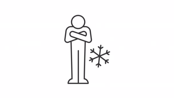 Animated Frozen Man Linear Icon Cold Winter Weather Shivering Person — ストック動画