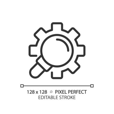 Extended search pixel perfect linear icon. Search engine inquiry customization. Filtered responses. Advanced search. Thin line illustration. Contour symbol. Vector outline drawing. Editable stroke