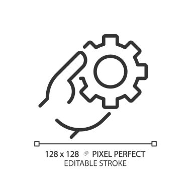 Workplace interaction optimization pixel perfect linear icon. Work relationship management. Optimize communication. Thin line illustration. Contour symbol. Vector outline drawing. Editable stroke