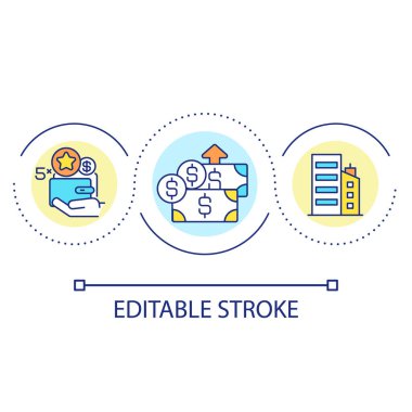 Employee wage growth loop concept icon. Corporate staff motivation. Financial motif abstract idea thin line illustration. Isolated outline drawing. Editable stroke. Arial font used