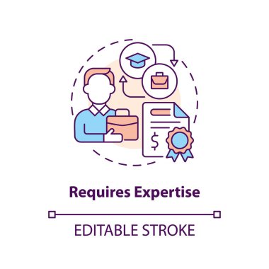 Requires expertise concept icon. Control data. Economic indicators disadvantage abstract idea thin line illustration. Isolated outline drawing. Editable stroke. Arial, Myriad Pro-Bold fonts use