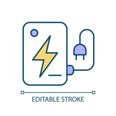 Portable charger RGB color icon. Mobile phone recharging. Accumulator. Electric appliance. Wired power generator. Isolated vector illustration. Simple filled line drawing. Editable stroke