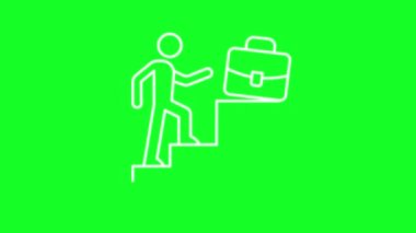 Animated promotion white line icon. Career growth. Rise employee. Loop HD video with chroma key, alpha channel on transparent background, black solid background. Outline motion graphic animation