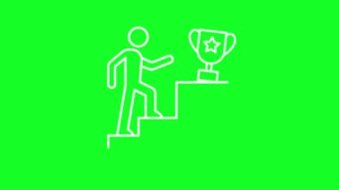 Animated achievement white line icon. Reward-based motivation. Loop HD video with chroma key, alpha channel on transparent background, black solid background. Outline motion graphic animation