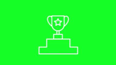 Animated award white line icon. Sport competition winner. Loop HD video with chroma key, alpha channel on transparent background, black solid background. Outline motion graphic animation