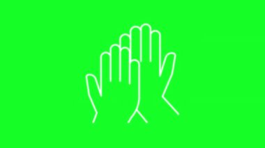 Animated high five white line icon. Body language. Hand gesture. Loop HD video with chroma key, alpha channel on transparent background, black solid background. Outline motion graphic animation