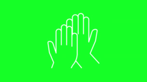Animated High Five White Line Icon Body Language Hand Gesture — ストック動画