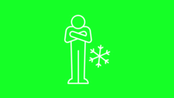 动画冷冻男子白线图标 寒冷的冬季天气 带有色键的循环Hd视频 透明背景上的Alpha通道 黑色实心背景 轮廓运动图形动画 — 图库视频影像