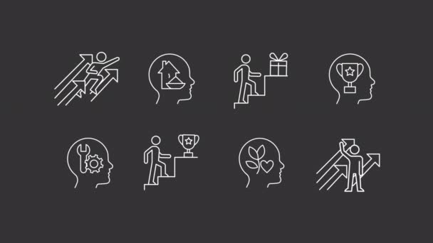 Animated Motivation White Line Icons Inner Motivation Self Growth Loop — Vídeo de stock