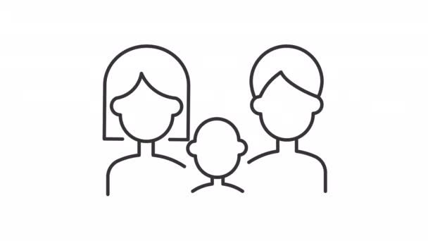 Animated Family Linear Icon Parents Child Loving People Caring Mother — Stockvideo