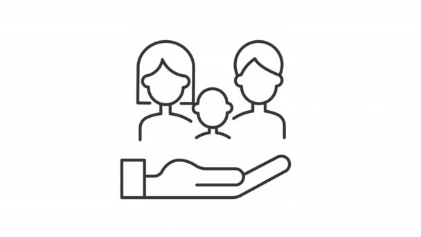 Animated Family Coverage Linear Icon Provide Social Protection Life Insurance — Stockvideo