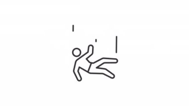 Animated accident linear icon. Person falling from stairs. Incident insurance. Precaution. Seamless loop HD video with alpha channel on transparent background. Outline motion graphic animation