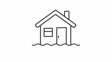 Animated flood insurance linear icon. Property protection. Home loss prevention. Coverage. Seamless loop HD video with alpha channel on transparent background. Outline motion graphic animation