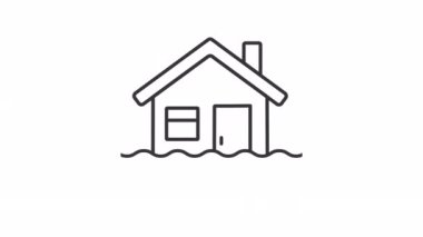 Animated flood linear icon. Deluge. Natural disaster and tragedy. Property damage. Seamless loop HD video with alpha channel on transparent background. Outline motion graphic animation