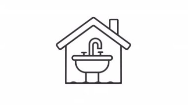 Animated water damage linear icon. Pipes leakage. Plumbing issue. Property insurance. Seamless loop HD video with alpha channel on transparent background. Outline motion graphic animation