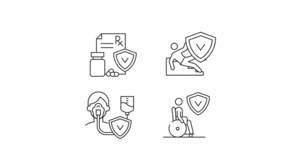 Animated Medical Linear Icons Health Insurance Long Term Care Coverage — 비디오