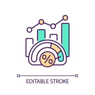 Economic development measure RGB color icon. Infographic with gauge scale. Business information analysing. Isolated vector illustration. Simple filled line drawing. Editable stroke
