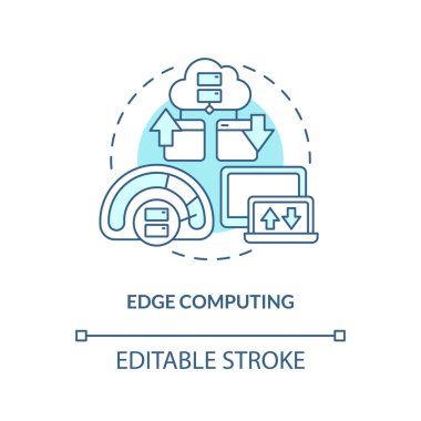 Edge computing turquoise concept icon. Faster data transmission. Metaverse technology abstract idea thin line illustration. Isolated outline drawing. Editable stroke. Arial, Myriad Pro-Bold fonts used