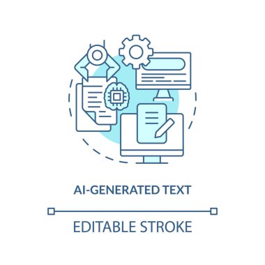 AI generated text turquoise concept icon. Virtual writer. Computer based media type abstract idea thin line illustration. Isolated outline drawing. Editable stroke. Arial, Myriad Pro-Bold fonts used