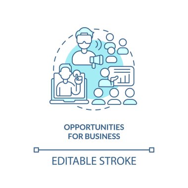 Opportunities for business turquoise concept icon. Metaverse importance for commerce abstract idea thin line illustration. Isolated outline drawing. Editable stroke. Arial, Myriad Pro-Bold fonts used