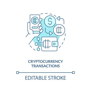 Cryptocurrency transactions turquoise concept icon. Metaverse importance for business abstract idea thin line illustration. Isolated outline drawing. Editable stroke. Arial, Myriad Pro-Bold fonts used