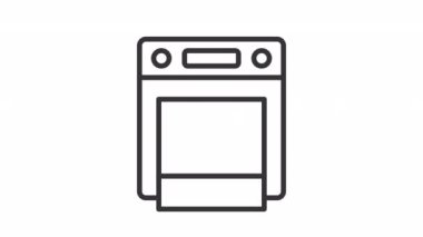 Animasyon soba doğrusal simgesi. Gıda hazırlığı için teçhizat. Elektrikli fırın. Pişirme ve kızartma. Şeffaf arkaplanda alfa kanalı olan kusursuz HD video. Taslak hareketli grafik canlandırması