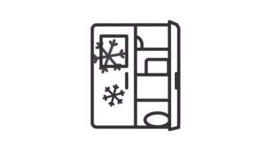 Animasyon buzdolabı doğrusal simgesi. Taze yiyecek deposu. Mutfak aletleri. Çift kapılı buzdolabı. Şeffaf arkaplanda alfa kanalı olan kusursuz HD video. Taslak hareketli grafik canlandırması