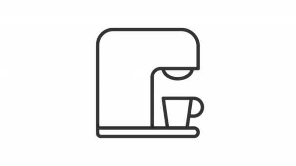 动画咖啡制造商线性图标 厨房用电器 热饮料准备 无缝隙循环高清视频与透明背景的阿尔法通道 轮廓运动图形动画 — 图库视频影像