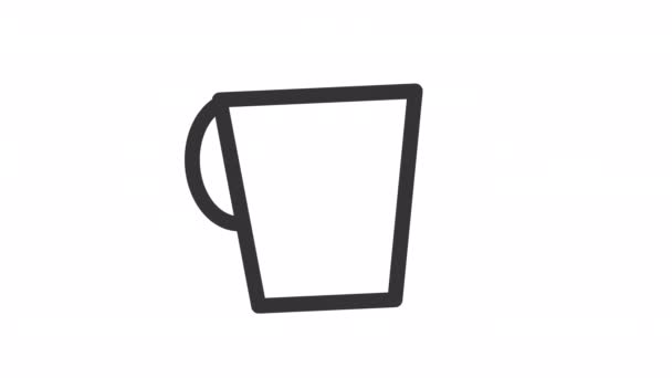 Κινούμενο Γραμμικό Εικονίδιο Κύπελλο Κουζινικά Πορσελάνη Κούπα Σερβίρει Καφέ Και — Αρχείο Βίντεο