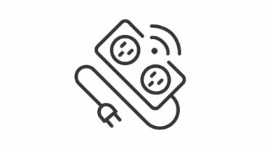 Animasyon güç şeridi doğrusal simgesi. Akıllı elektrikli alet. Kablosuz bağlantı. Yuva terk edilmiş. Şeffaf arkaplanda alfa kanalı olan kusursuz HD video. Taslak hareketli grafik canlandırması