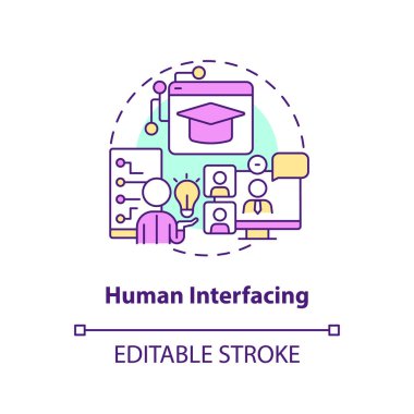 Human interfacing concept icon. Hardware for e learning. Layer of metaverse abstract idea thin line illustration. Isolated outline drawing. Editable stroke. Arial, Myriad Pro-Bold fonts used